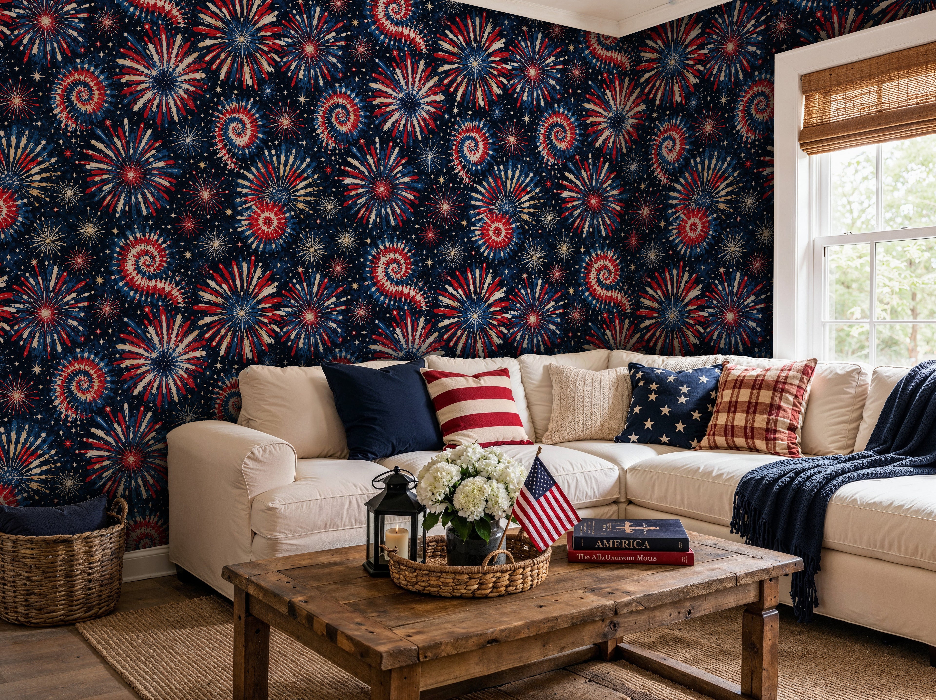 Patriotic Fireworks Night Sky Wallpaper